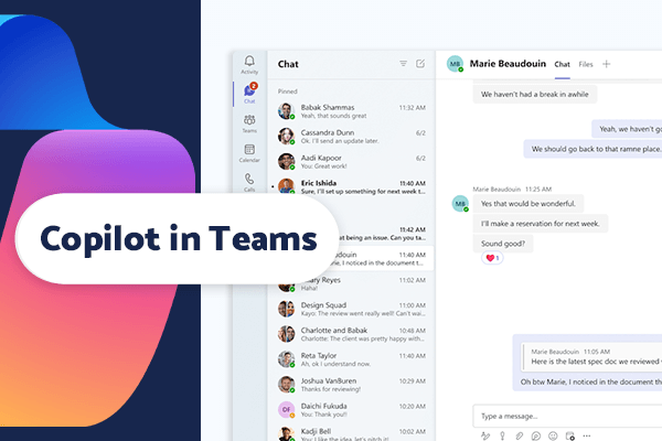 Illustration of Microsoft Teams interface with Copilot, improving communication and collaboration within teams.