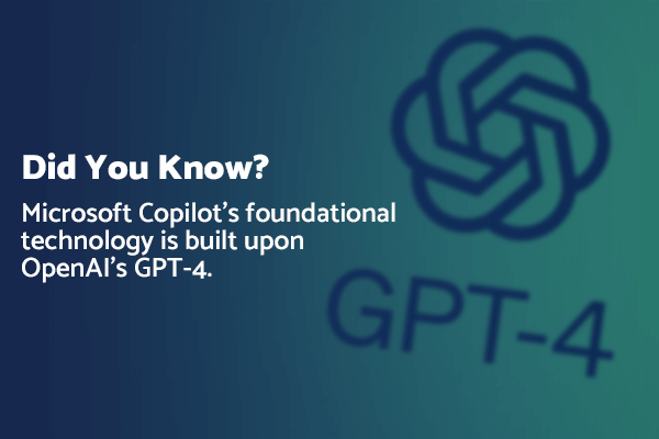 Informative graphic about Microsoft Copilot’s foundation on OpenAI’s GPT-4, highlighting its advanced AI capabilities