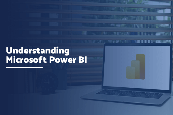 Image of a laptop displaying Power BI dashboards, symbolizing the educational aspect of understanding and utilizing Microsoft Power BI for business analytics