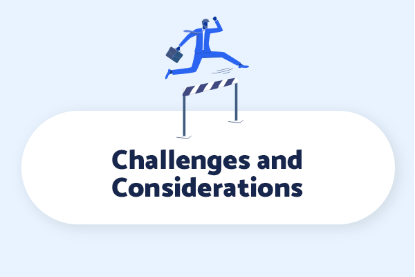 Illustration of a figure leaping over a hurdle with text 'Challenges and Considerations of ERP systems