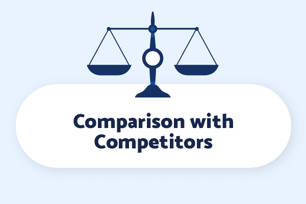 Blue graphic with a balance scale icon depicting 'Comparison with Competitors' for Microsoft software tools