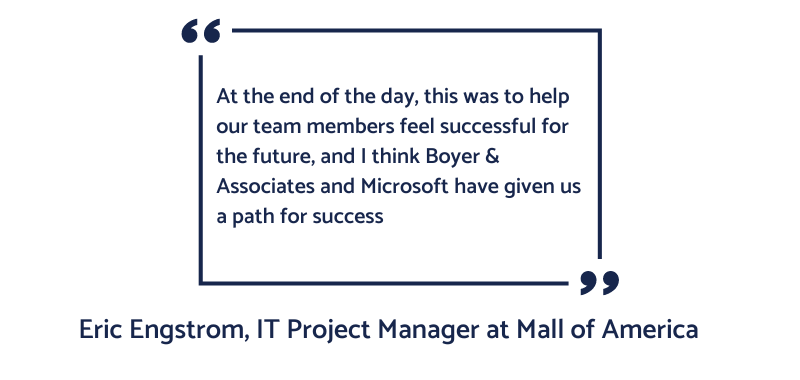 Image shows customer testimonial - Eric Engstrom, IT project Manager at Mall Of America