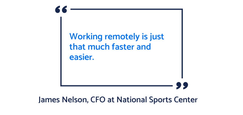 Image shows customer testimonial - James Nelson, CFO at National Sports Center