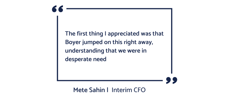 Image shows customer testimonial - Mete Sahin, Interim CFO, Zing Health