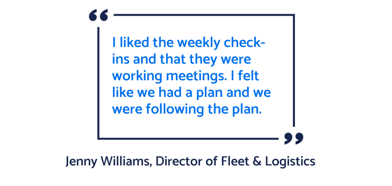 Image shows customer testimonial - Jenny Williams, Director of Fleet and Logistics