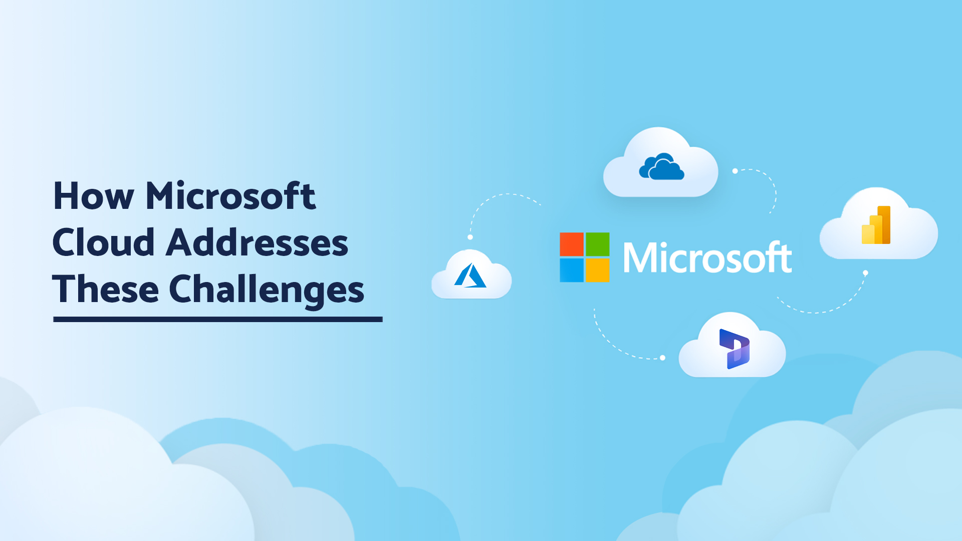 Visual representation of Microsoft Cloud services addressing nonprofit data management challenges through integrated tools like Azure and Dynamics 365.