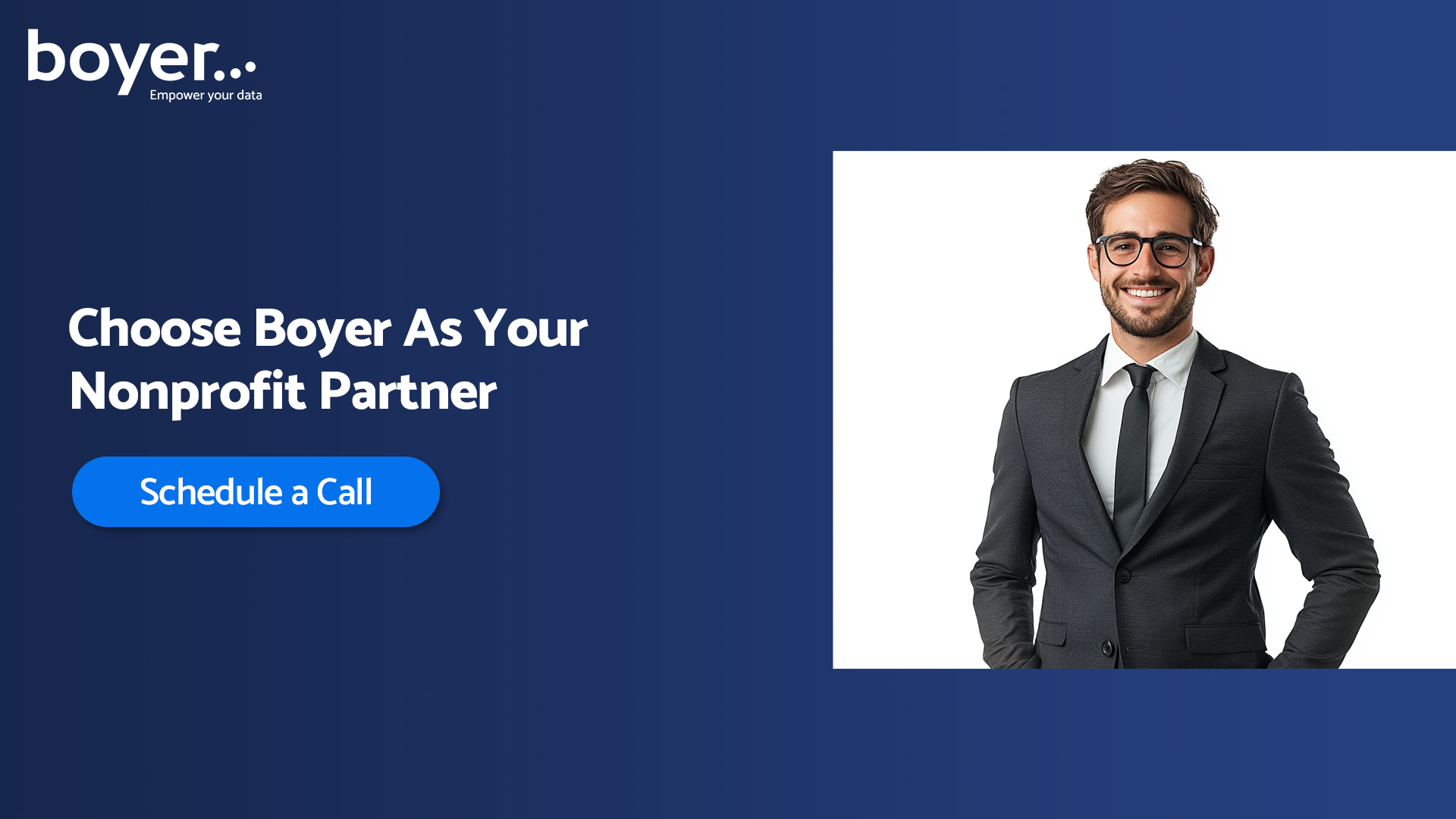 Professional inviting users to schedule a call with Boyer & Associates. Click 'Schedule a Call' to connect for tailored solutions.