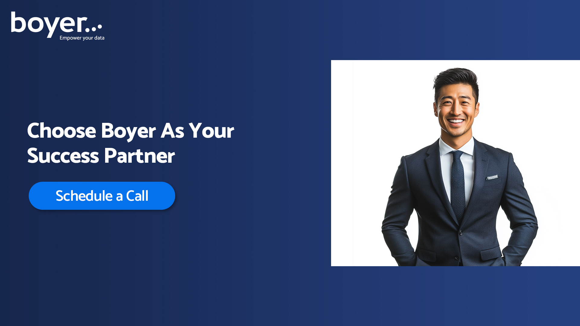 Professional inviting users to schedule a call with Boyer & Associates. Click 'Schedule a Call' to connect for tailored solutions.